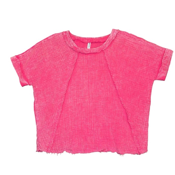 Zenana Washed Double Gauze Raglan Sleeve Shirt – Size Small, EUC in Fuchsia - Picture 2 of 8